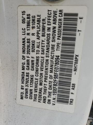 19XFB2F98FE078094 - 2015 HONDA CIVIC EXL 白色 照片 13