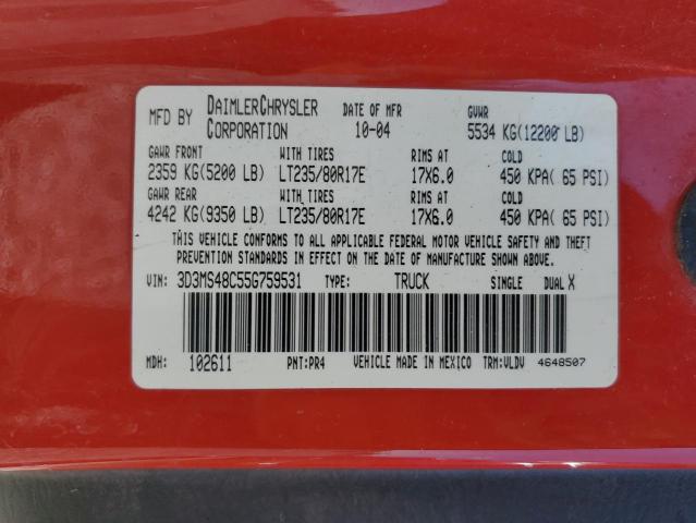 3D3MS48C55G759531 - 2005 DODGE RAM 3500 ST RED photo 10