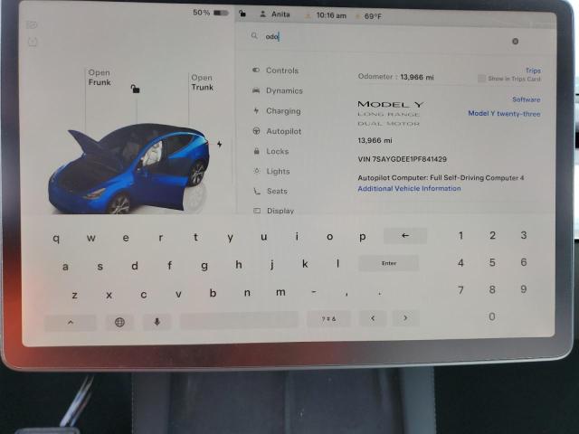 7SAYGDEE1PF841429 - 2023 TESLA MODEL Y ლურჯი ფოტო 9