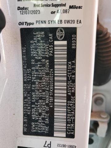 4T1BF1FK8GU560224 - 2016 TOYOTA CAMRY LE WHITE photo 12