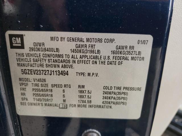 5GZEV23727J113494 - 2007 SATURN OUTLOOK XR BLUE photo 13