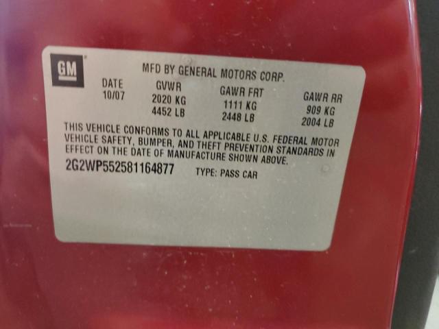 2G2WP552581164877 - 2008 PONTIAC GRAND PRIX 勃艮第红 照片 12