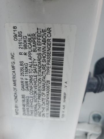 19UUB2F41KA006728 - 2019 ACURA TLX TECHNOLOGY 白色 照片 12