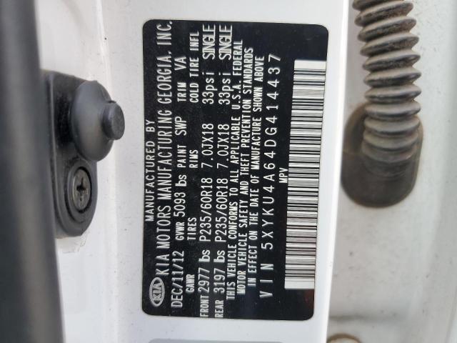 5XYKU4A64DG414437 - 2013 KIA SORENTO EX WHITE photo 13