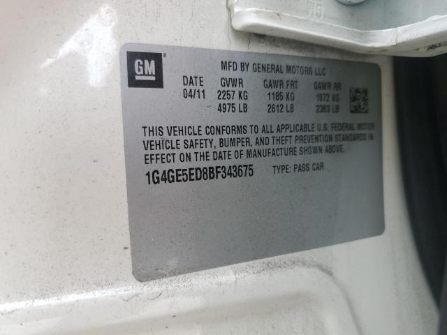 1G4GE5ED8BF343675 - 2011 BUICK LACROSSE CXS WHITE photo 13