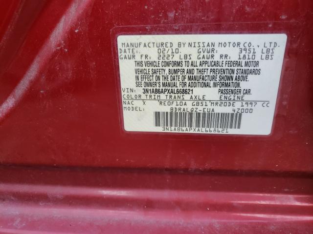 3N1AB6APXAL668621 - 2010 NISSAN SENTRA 2.0 RED photo 10