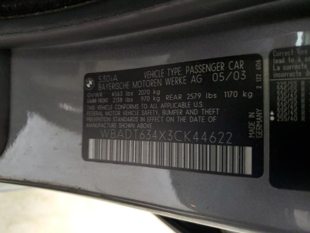 WBADT634X3CK44622 - 2003 BMW 530 I AUTOMATIC GRAY photo 12