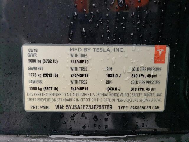 5YJSA1E23JF256769 - 2018 TESLA MODEL S Negro foto 12