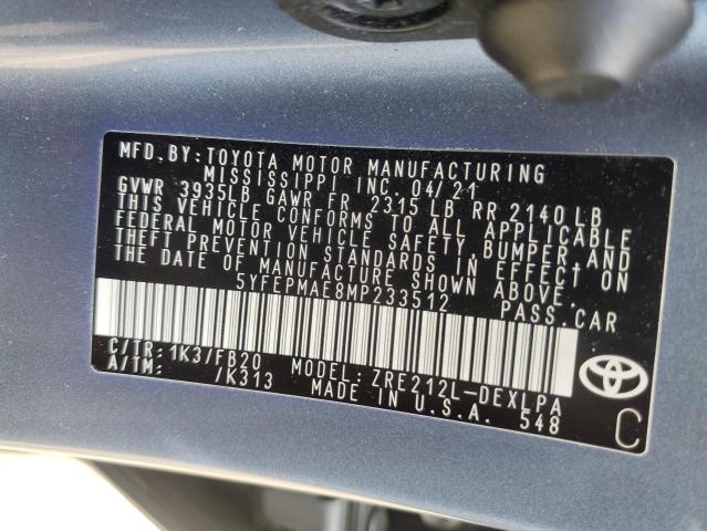 5YFEPMAE8MP233512 - 2021 TOYOTA COROLLA LE BLUE photo 13