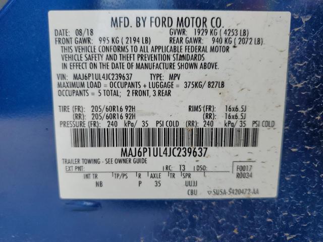 MAJ6P1UL4JC239637 - 2018 FORD ECOSPORT SE BLUE photo 13
