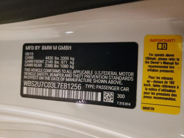 WBS2U7C03L7E81256 - 2020 BMW M2 COMPETITION WHITE photo 12