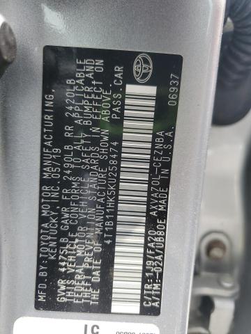 4T1B11HK5KU258474 - 2019 TOYOTA CAMRY L SILVER photo 13