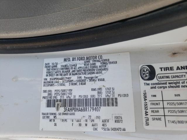 3FAHP0HA6BR179407 - 2011 FORD FUSION SE WHITE photo 13