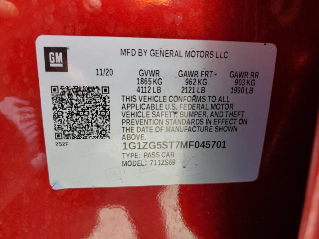 1G1ZG5ST7MF045701 - 2021 CHEVROLET MALIBU RS RED photo 13