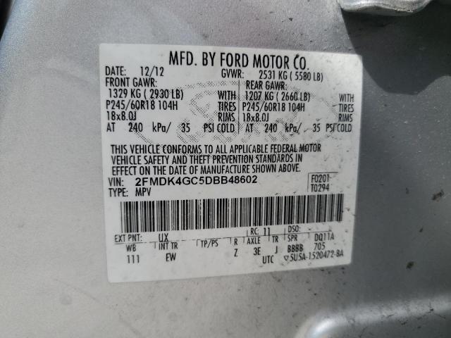 2FMDK4GC5DBB48602 - 2013 FORD EDGE SE SILVER photo 13