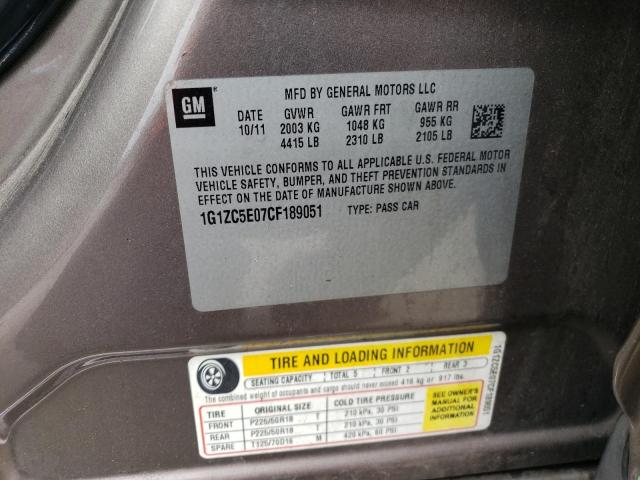 1G1ZC5E07CF189051 - 2012 CHEVROLET MALIBU 1LT 棕色 照片 13