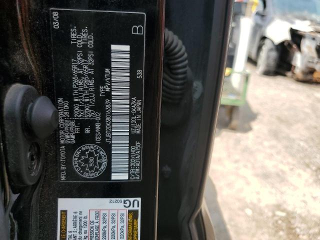 JTJBT20X380163839 - 2008 LEXUS GX 470 BLACK photo 13