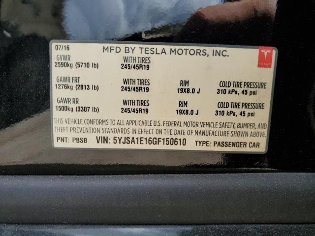 5YJSA1E16GF150610 - 2016 TESLA MODEL S Чорний фото 12