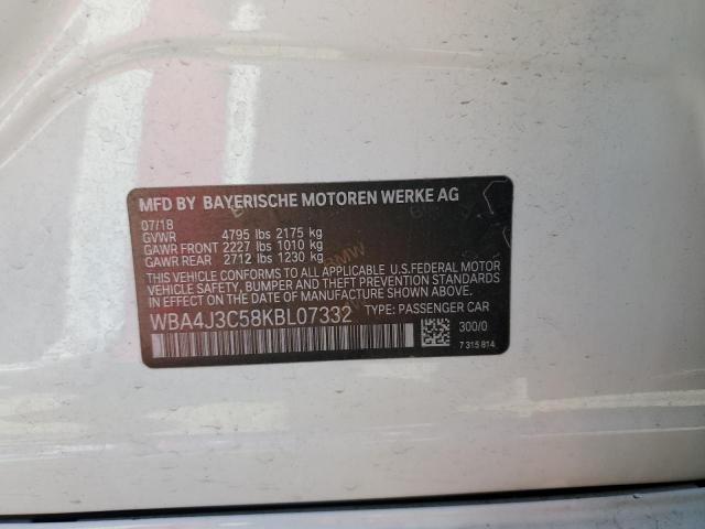 WBA4J3C58KBL07332 - 2019 BMW 430XI GRAN COUPE WHITE photo 12