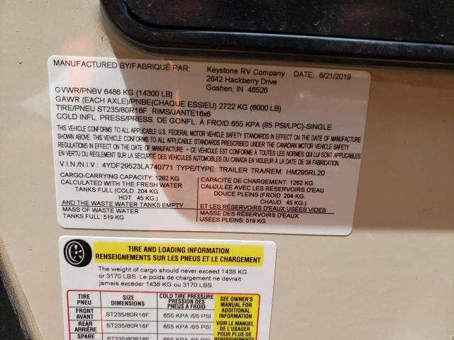 4YDF29523LA740771 - 2020 KEYSTONE MONTANA TAN photo 10