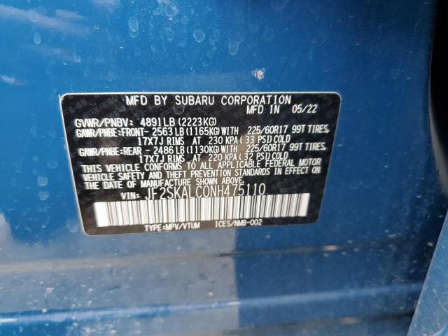 JF2SKALC0NH475110 - 2022 SUBARU FORESTER WILDERNESS BLUE photo 12