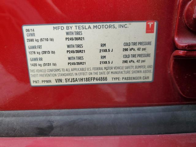 5YJSA1H18EFP44866 - 2014 TESLA MODEL S წითელი ფოტო 12