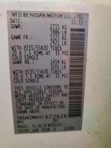 5N1AR2MN4FC672626 - 2015 NISSAN PATHFINDER S WHITE photo 14