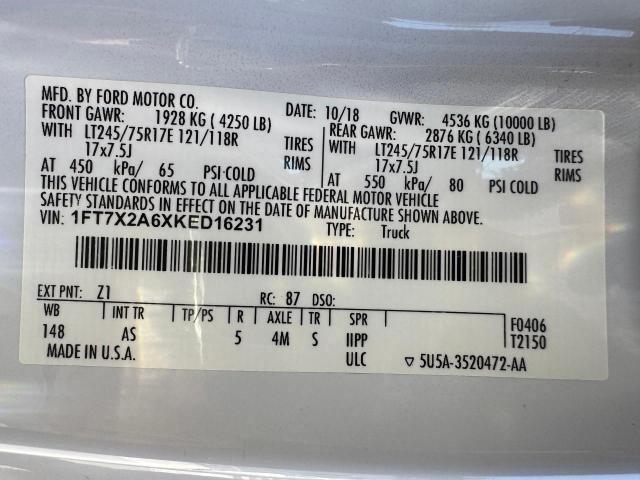 1FT7X2A6XKED16231 - 2019 FORD F250 SUPER DUTY WHITE photo 15