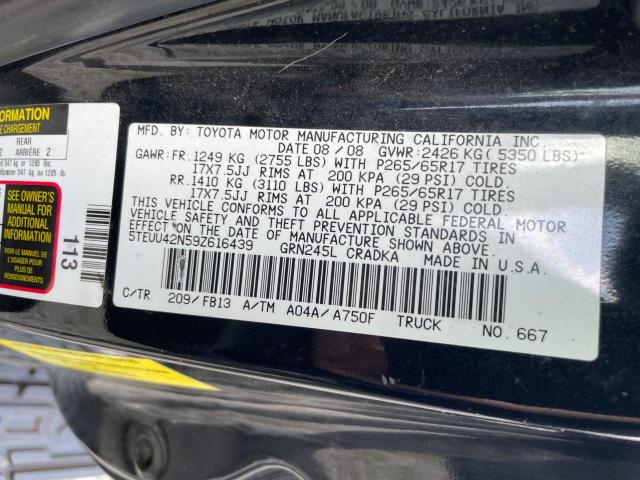 5TEUU42N59Z616439 - 2009 TOYOTA TACOMA ACCESS CAB Siyah fotoğraf 10