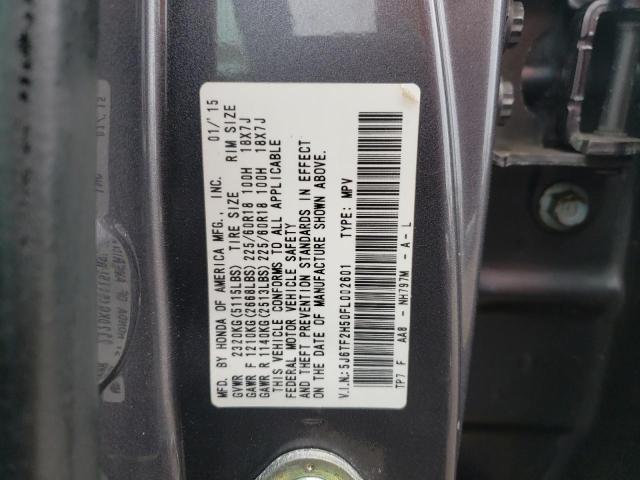 5J6TF2H50FL002601 - 2015 HONDA CROSSTOUR EXL ნაცრისფერი ფოტო 13