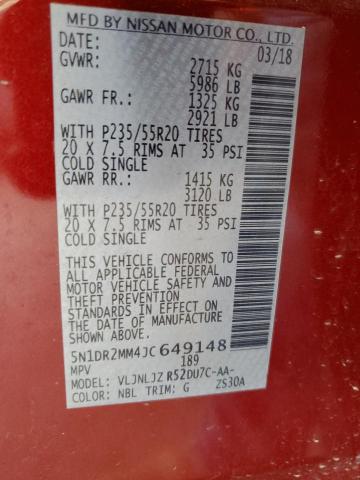 5N1DR2MM4JC649148 - 2018 NISSAN PATHFINDER S RED photo 14