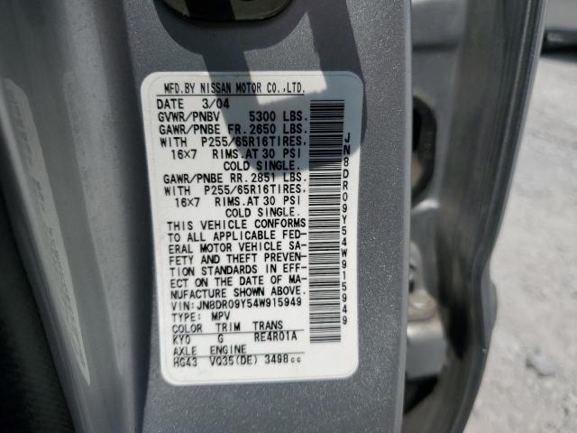 JN8DR09Y54W915949 - 2004 NISSAN PATHFINDER LE BEIGE photo 13