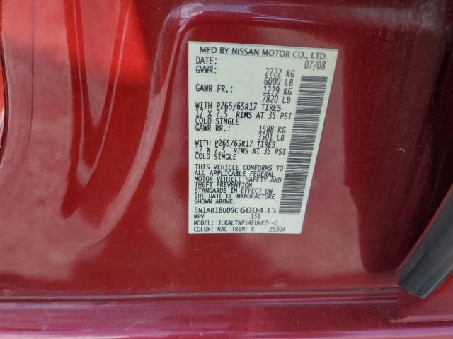 5N1AR18U09C600435 - 2009 NISSAN PATHFINDER S RED photo 13
