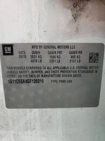 1G11C5SA4GF126019 - 2016 CHEVROLET MALIBU LIM LT 白色 照片 12