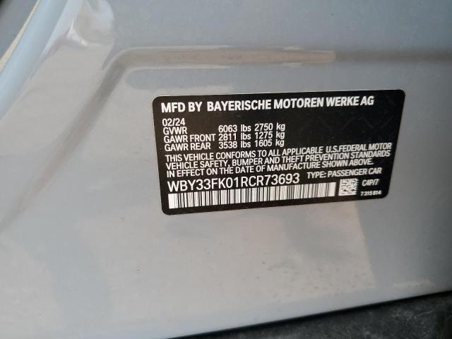WBY33FK01RCR73693 - 2024 BMW I5 EDRIVE 40 GRAY photo 12