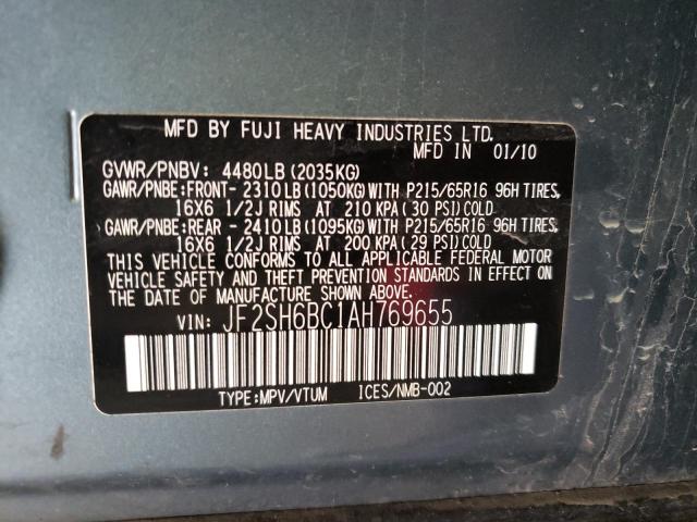 JF2SH6BC1AH769655 - 2010 SUBARU FORESTER XS Vert photo 10