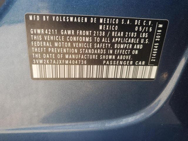 3VW2K7AJXFM404736 - 2015 VOLKSWAGEN JETTA BASE 蓝色 照片 12