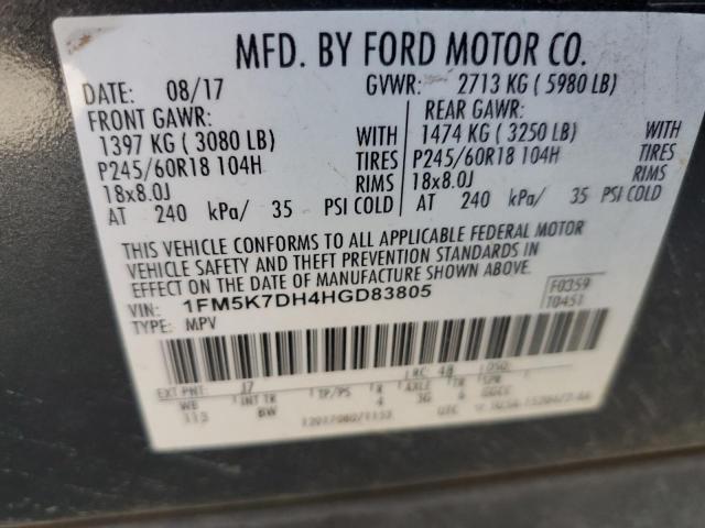 1FM5K7DH4HGD83805 - 2017 FORD EXPLORER XLT CHARCOAL photo 13