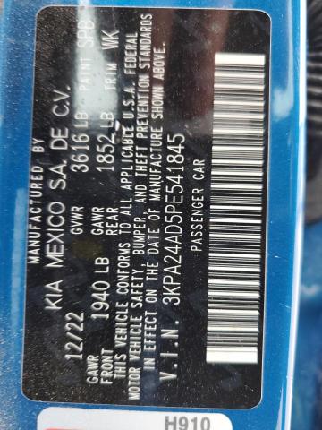 3KPA24AD5PE541845 - 2023 KIA RIO LX BLUE photo 13