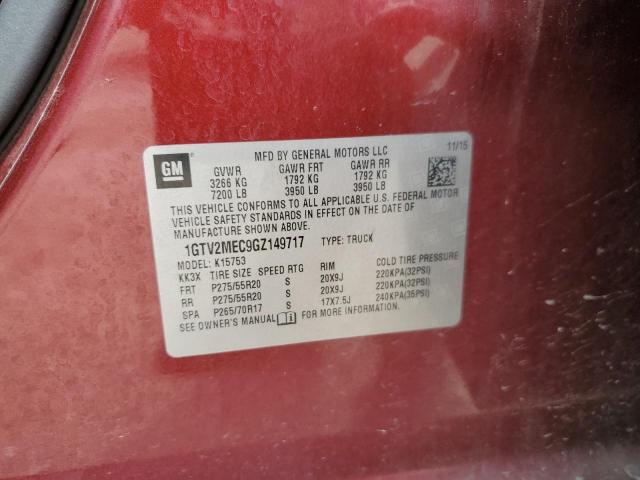 1GTV2MEC9GZ149717 - 2016 GMC SIERRA K1500 SLE RED photo 12