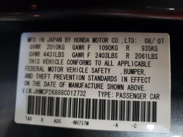 JHMCP26888C012732 - 2008 HONDA ACCORD EXL GRAY photo 10