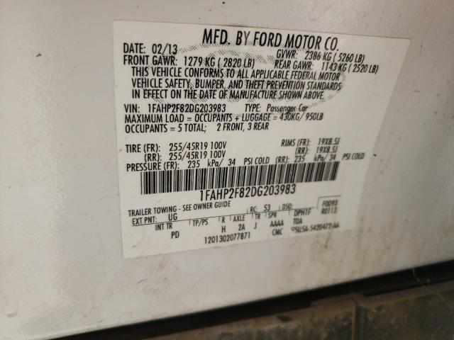 1FAHP2F82DG203983 - 2013 FORD TAURUS LIMITED WHITE photo 13