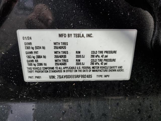 7SAYGDEE5RF992485 - 2024 TESLA MODEL Y GRAY photo 13