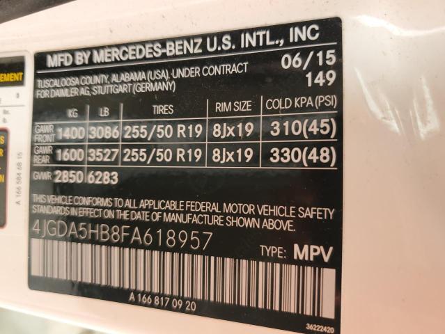 4JGDA5HB8FA618957 - 2015 MERCEDES-BENZ ML 350 4MATIC WHITE photo 13