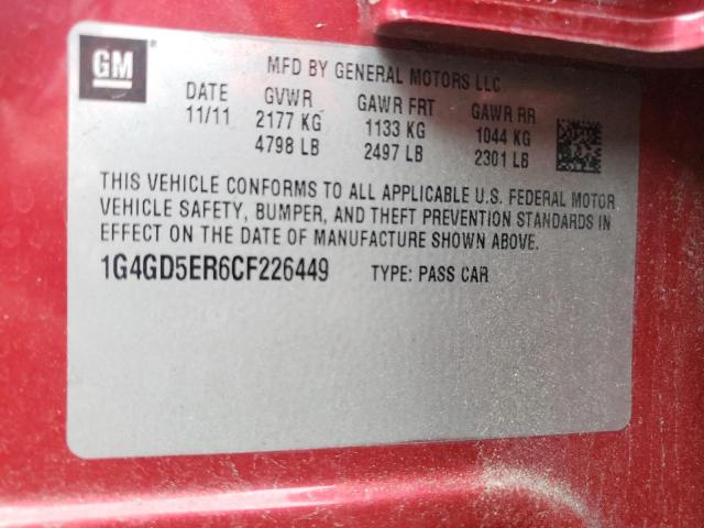 1G4GD5ER6CF226449 - 2012 BUICK LACROSSE PREMIUM RED photo 12