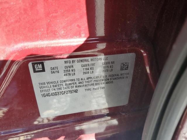1G4G45G37GF279742 - 2016 BUICK LACROSSE SPORT TOURING BURGUNDY photo 13