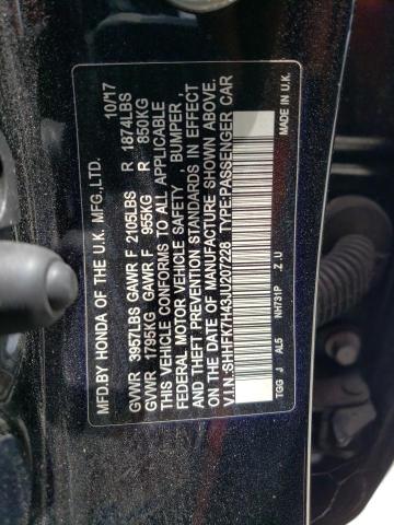 SHHFK7H43JU207228 - 2018 HONDA CIVIC SPORT შავი ფოტო 12