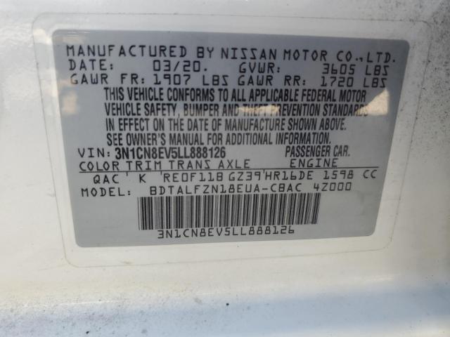 3N1CN8EV5LL888126 - 2020 NISSAN VERSA SV WHITE photo 13