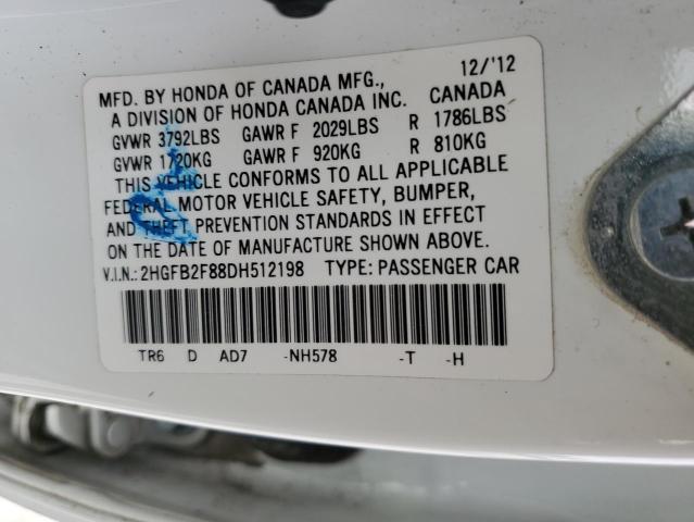 2HGFB2F88DH512198 - 2013 HONDA CIVIC EX WHITE photo 12