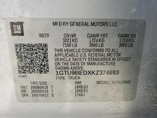 1GTU9BEDXKZ374693 - 2019 GMC SIERRA K1500 SLE SILVER photo 12